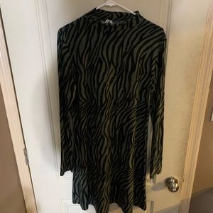 Olive green and black zebra print dress